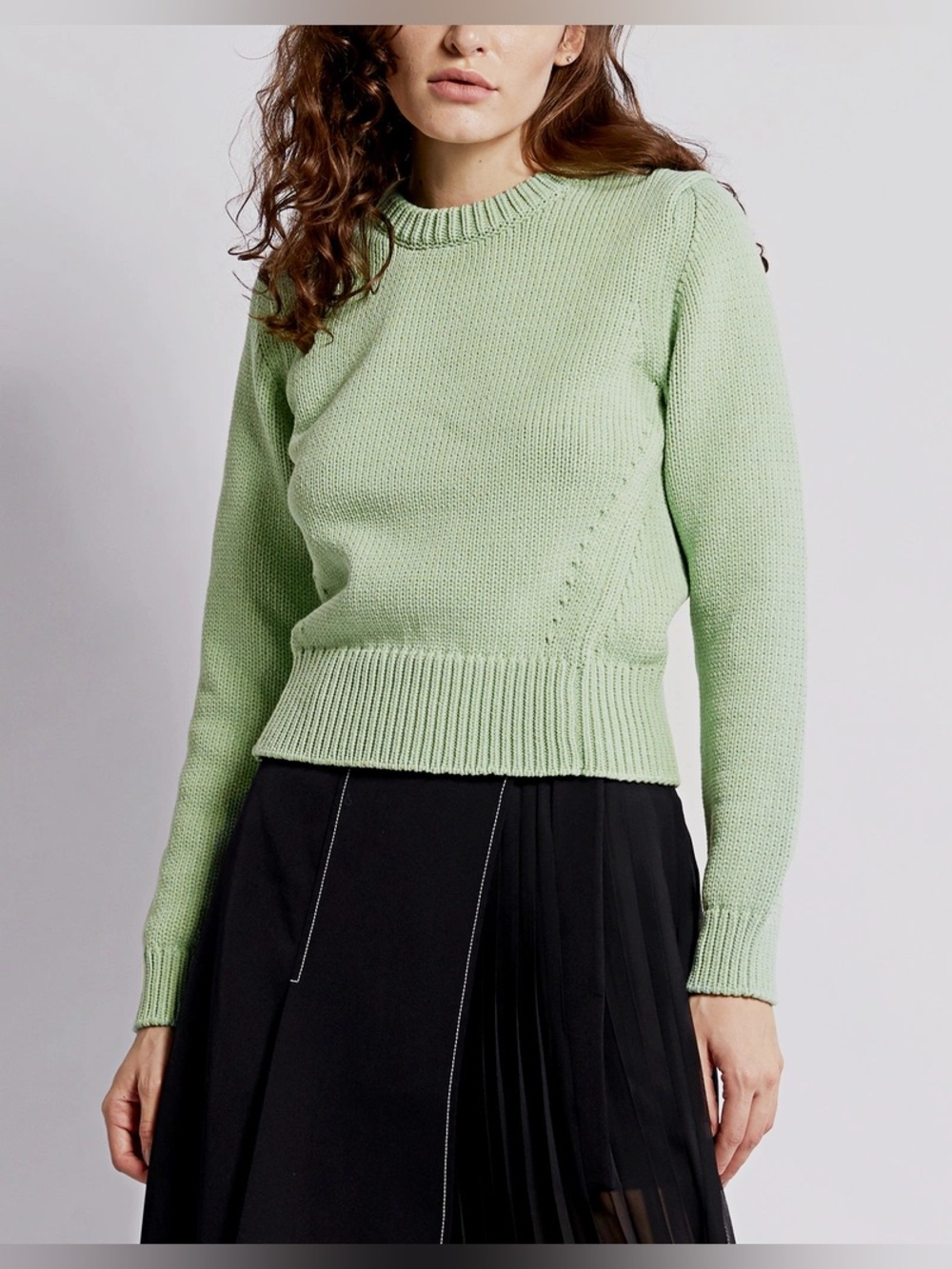 Tibi Tube Yarn Cotton Chunky Knit Crop Shrunken Sweater Mint Green XS
